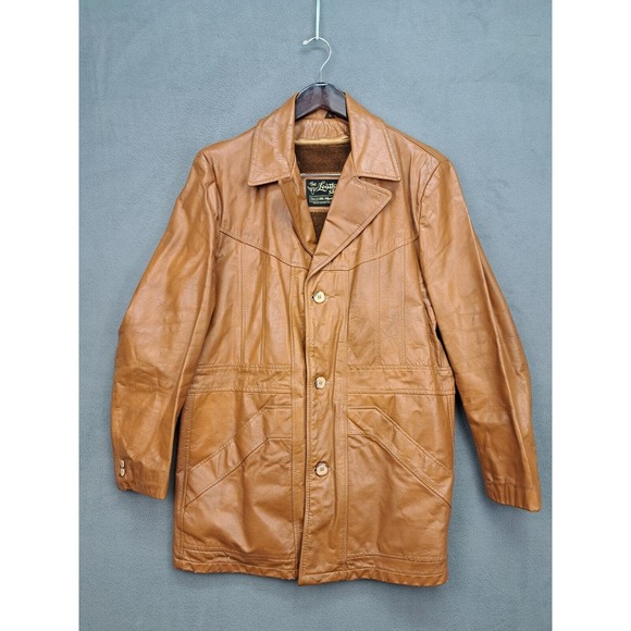 Vintage 1970s Sears The Leather Shop Men's Jacket Brown Zip Out Lining Size 40